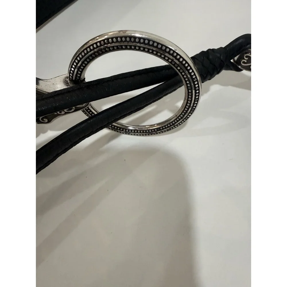 BRIGHTON SILVER BLACK LEATHER TIE WAIST BELT SZ LARGE‎